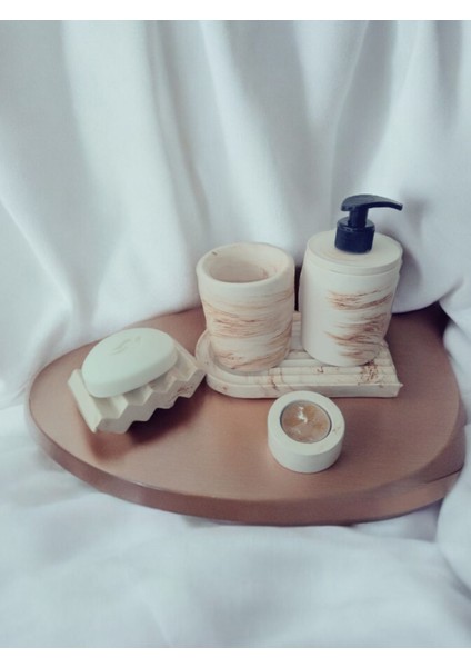Mermer Desen Bej Banyo Seti ,sıvı Sabunluk Diş Fırçalığı Beton Aksesuar Takımı fırsatları