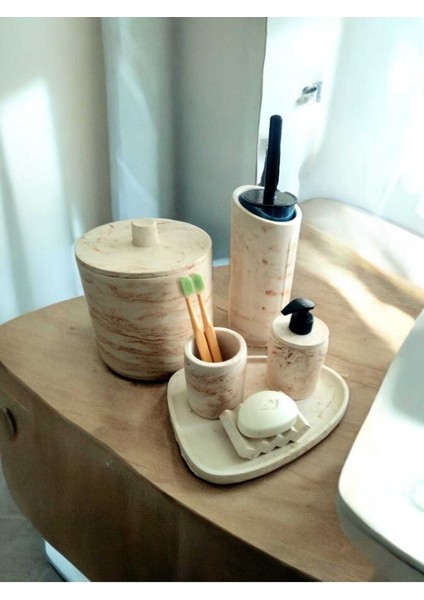 Bej Mermer Desen Tam Beton Banyo Seti,tuvalet Fırçası,çöp Kovası,katı,sıvı Sabunluk,tepsi fiyatları