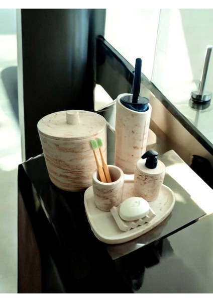 Bej Mermer Desen Tam Beton Banyo Seti,tuvalet Fırçası,çöp Kovası,katı,sıvı Sabunluk,tepsi fırsatları