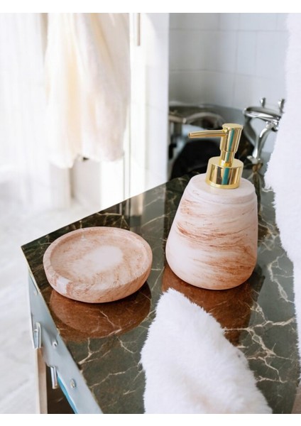 Marble Bej Serisi Beton Sıvı ve Katı Sabunluk Seti