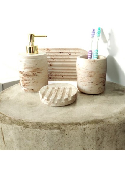 Marble Serisi Bej Beton Sıvı Sabunluk ve Diş Fırçalık Seti fiyatları