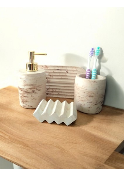 Marble Serisi Bej Sıvı Sabunluk ve Diş Fırçalık Seti fiyatları