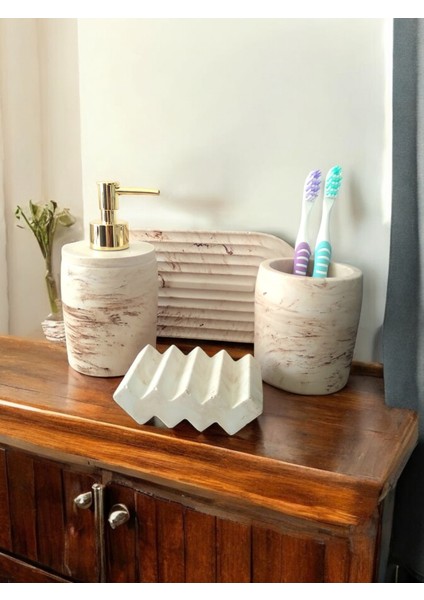 Marble Serisi Bej Sıvı Sabunluk ve Diş Fırçalık Seti modelleri