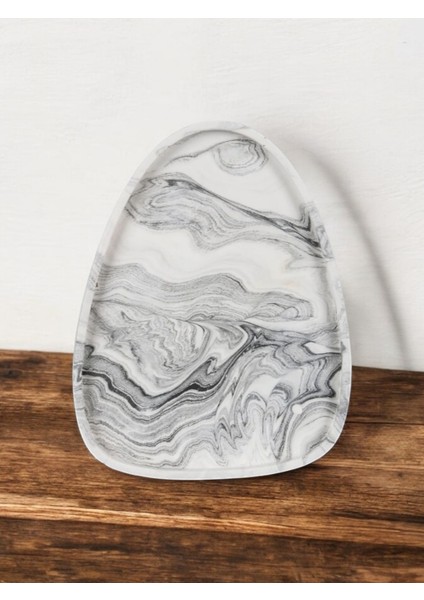 El Yapımı Çok Amaçlı Beton Sunum Servis Tepsisi 26 cm Dekoratif Sunumluk Orgaziner Takılık