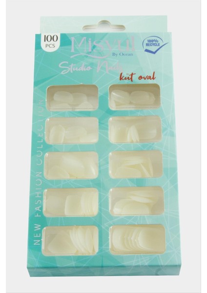 shop Misyul Küt Oval Takma Tırnak 100 Adet-Krem
