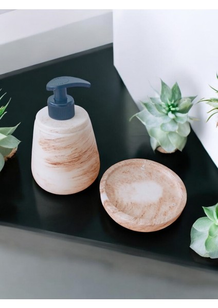 Marble Bej Serisi Beton Sıvı ve Katı Sabunluk Seti