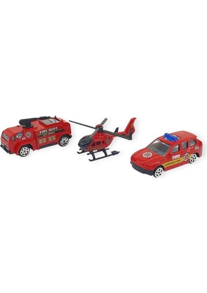 3'lü İş Makinaları Road Seti - Die Cast - DS044 - İtfaiye