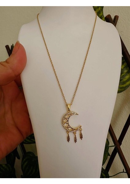 Zirkon Taşlı Ay Çelik Kolye fiyatları