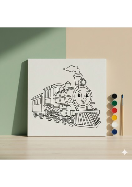 Çocuklar Için Ulaşım Araçları Serisi Buharlı Lokomotif Baskılı Boyama Seti
