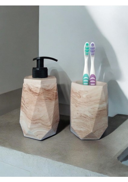 Marble Bej Sıvı Sabunluk ve Diş Fırçalık fiyatları