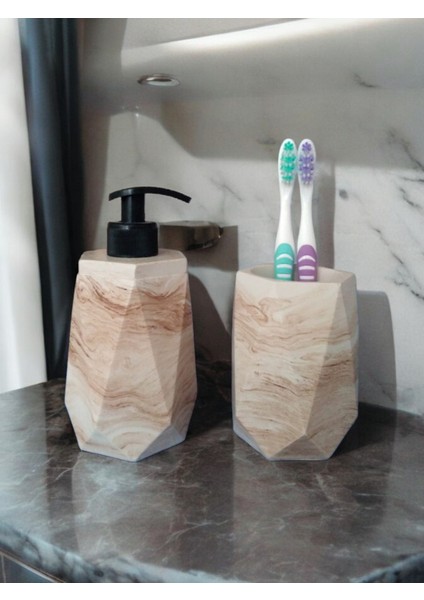Marble Bej Sıvı Sabunluk ve Diş Fırçalık modelleri