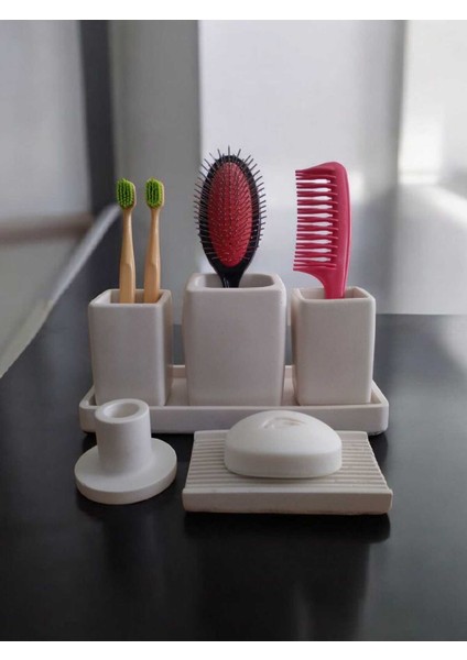 6 Parça Mermer Desen Beton Banyo Seti Diş Fırçalık Tütsülük Mumluk Tepsi Sabunluk fırsatları