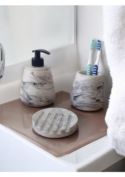 Mermer Desenli Gri Banyo Seti modelleri