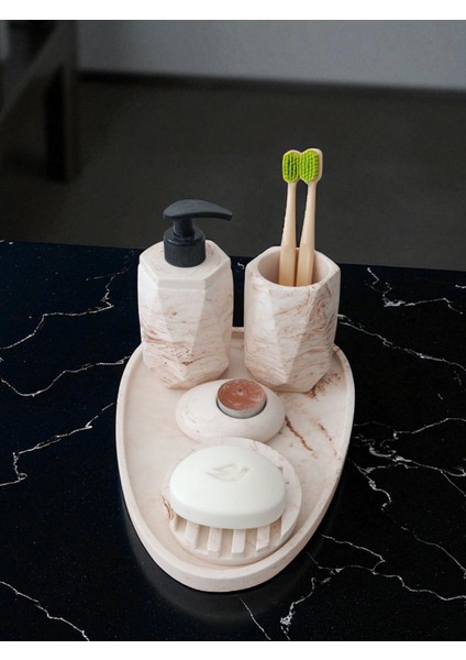 5'li Mermer Desenli Beton Banyo Seti , Sıvı Sabunluk Diş Fırçalığı Aksesuar fiyatları