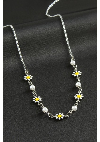 shop Papatya Inci Mineli Kolye-Gümüş Rengi