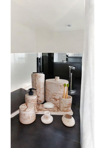 Mermer Desen Beton Banyo Seti,tuvalet Wc,çöp Kova,sabunluk ,diş Fırçalığı,tepsi,aksesuar,dekorasyon