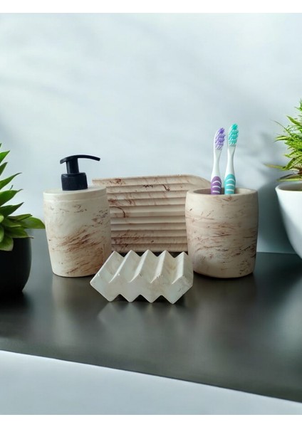 Marble Serisi Bej Beton Sıvı Sabunluk ve Diş Fırçalık Seti fırsatları