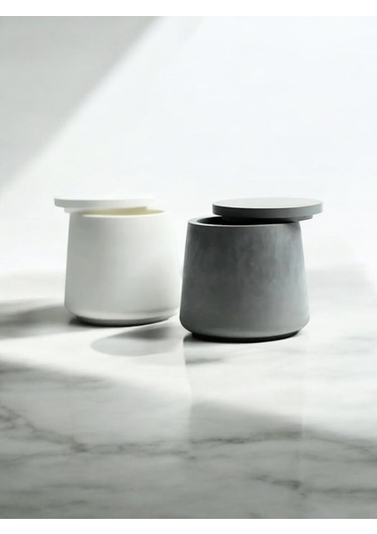 2 Li Yuvarlak Beton Tasarımlı Çok Amaçlı Organizer Kapaklı Kutu, Kalemlik, Kaşıklık,baratlık modelleri