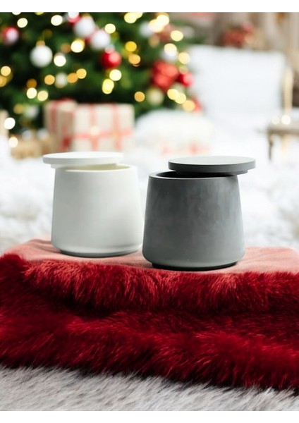 2 Li Yuvarlak Beton Tasarımlı Çok Amaçlı Organizer Kapaklı Kutu, Kalemlik, Kaşıklık,baratlık fırsatları