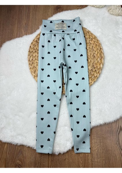 Kışlık Şardonlu Kalp Baskılı Kız Çocuk Fitilli Tayt 5'li Set