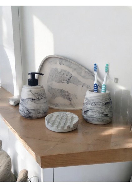 4'lü Mermer Desen Banyo Seti Tuvalet