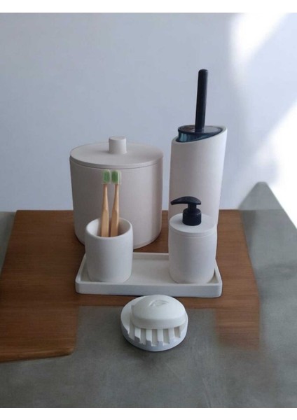 Kırık Beyaz Çöp Kovasi,banyo Seti Tuvalet Wc Sıvı Sabunluk Diş Fırçalığı Beton Aksesuar Takımı