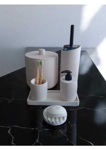 Kırık Beyaz Çöp Kovasi,banyo Seti Tuvalet Wc Sıvı Sabunluk Diş Fırçalığı Beton Aksesuar Takımı fiyatları