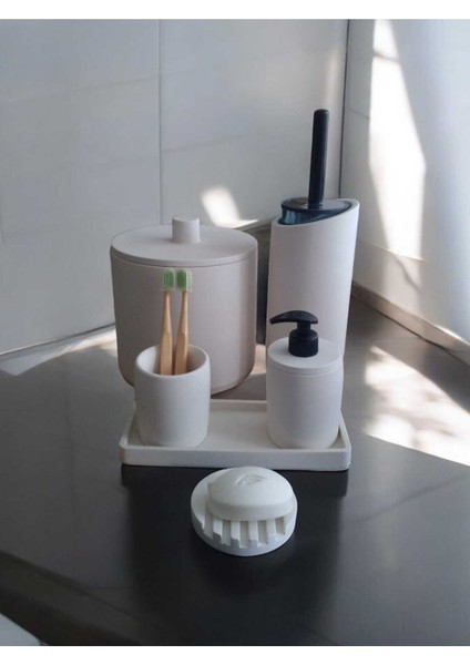 Kırık Beyaz Çöp Kovasi,banyo Seti Tuvalet Wc Sıvı Sabunluk Diş Fırçalığı Beton Aksesuar Takımı modelleri