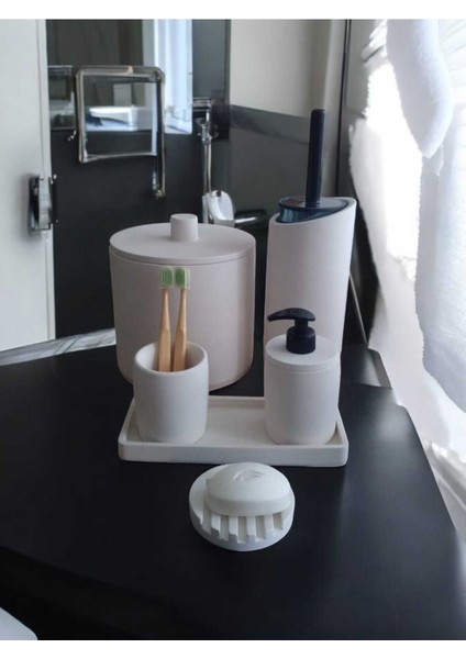 Kırık Beyaz Çöp Kovasi,banyo Seti Tuvalet Wc Sıvı Sabunluk Diş Fırçalığı Beton Aksesuar Takımı fırsatları