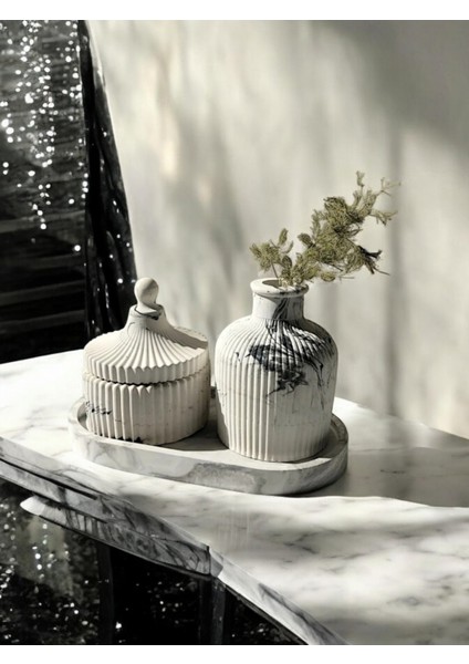 Dekoratif Beton 3’lü Banyo Seti,pamukluk,kulak Organizeri,organize,taki Kutusu