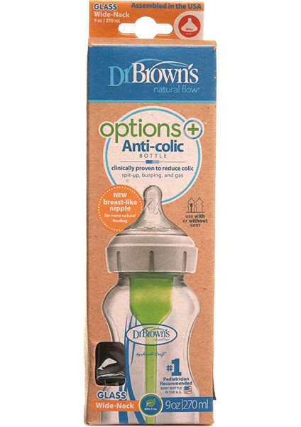 DB91740 Dr Browns Options+ Geniş Ağız Antikolik Cam Biberon 270 ml 0+ Ay