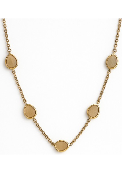 Damla Kesim Gold Pul Detaylı Sitrin (Citrine) Doğal Taş Kadın Kolye