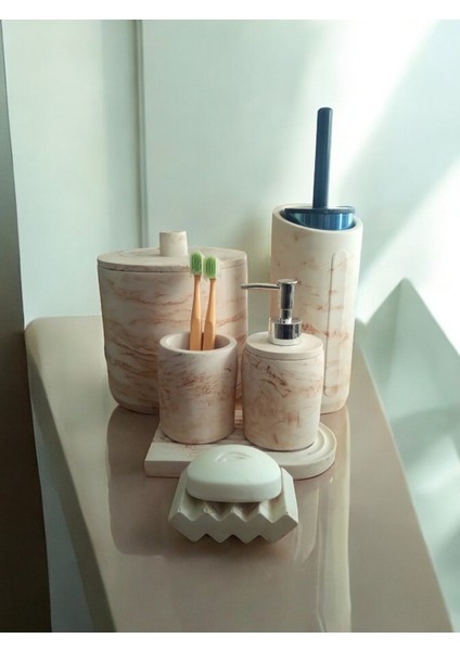 Mermer Serisi Kahve Bej Beton Banyo Seti,çöp Kovasi,tuvalet Fırçası Takimı fiyatları