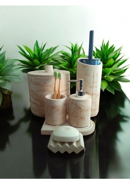 Mermer Serisi Kahve Bej Beton Banyo Seti,çöp Kovasi,tuvalet Fırçası Takimı fırsatları