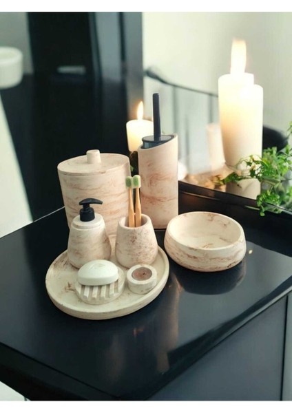 Mermer Desen Beton Banyo Seti,tuvalet Wc,çöp Kovası,katı,sıvı Sabunluk,tepsi,dekorasyon,aksesuar