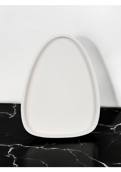 El Yapımı Çok Amaçlı Beton Sunum Servis Tepsisi 26 cm Dekoratif Sunumluk Orgaziner Takılık