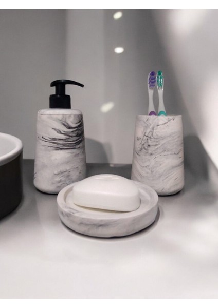 Mermer Desenli Gri Sıvı Sabunluk Diş Fırçalığı Aksesuar Takım fiyatları