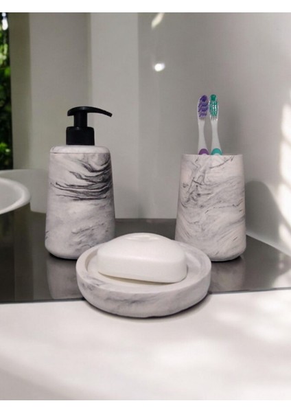Mermer Desenli Gri Sıvı Sabunluk Diş Fırçalığı Aksesuar Takım fırsatları
