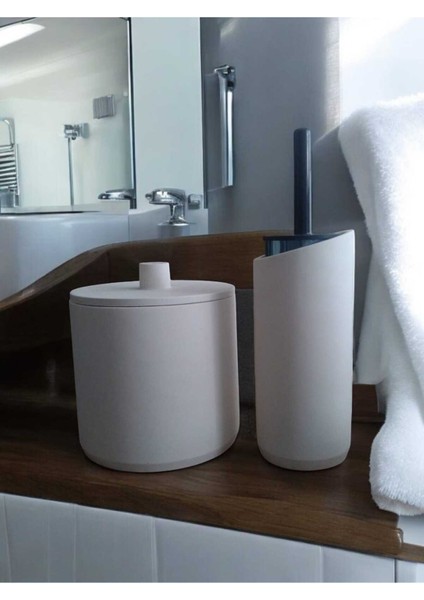 Kırık Beyaz Beton Çöp Kovası ve Tuvalet Fırçalık, Dekorasyon,aksesuar fiyatları