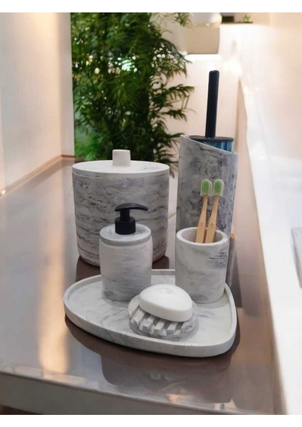 Mermer Desen Tam Beton Banyo Seti,tuvalet Fırçası,çöp Kovası,katı,sıvı Sabunluk,tepsi modelleri