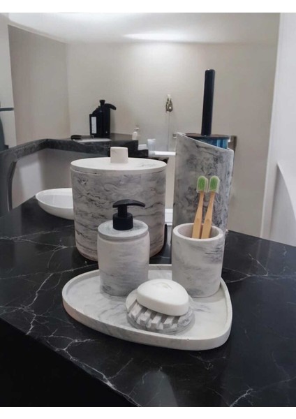 Mermer Desen Tam Beton Banyo Seti,tuvalet Fırçası,çöp Kovası,katı,sıvı Sabunluk,tepsi fırsatları
