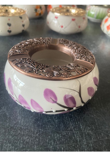 yeni ürün- çiçek ve meyve desenli el yapımı kapaklı küllük dekoratif hediyelik sunumluk