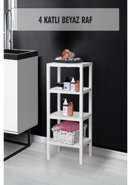 4 Katlı Beyaz Raf Kitaplık & Banyo Düzenleyicisi 100 cm