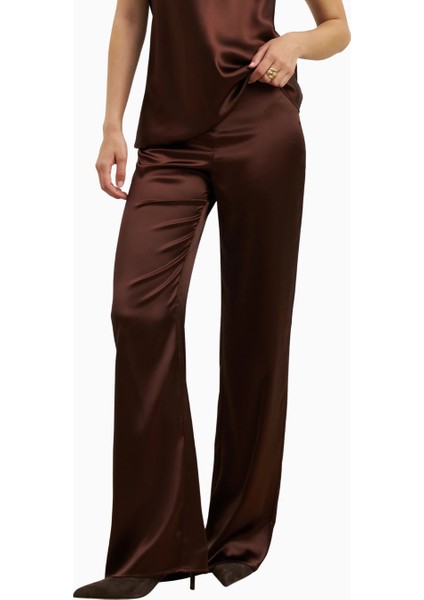 Formal Satin Straight Leg Trousers Saten Düz Paça Kadın Pantolon modelleri