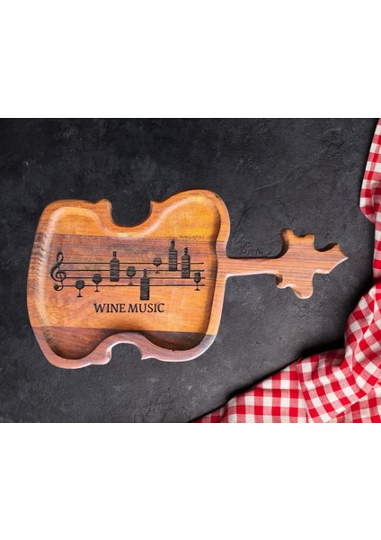 Wine Music Temalı Ahşap Dekoratif Tabak