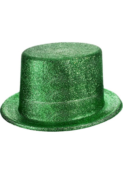 Zeroshop Yeşil Renk Parıltılı Simli Fötr Silindir Parti Şapkası