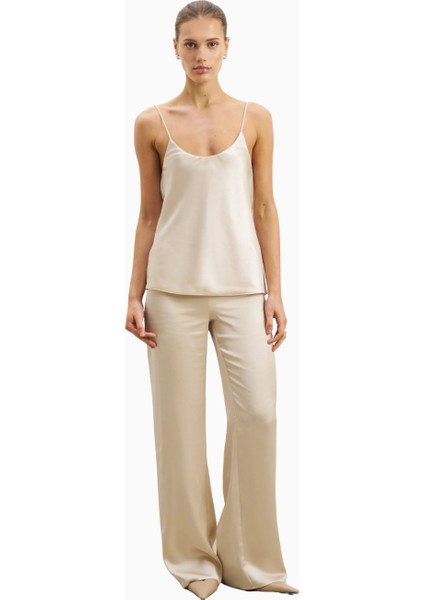 Formal Satin Straight Leg Trousers Saten Düz Paça Kadın Pantolon