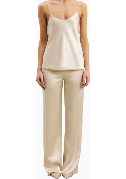 Formal Satin Straight Leg Trousers Saten Düz Paça Kadın Pantolon
