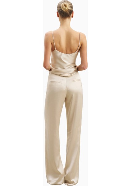 Formal Satin Straight Leg Trousers Saten Düz Paça Kadın Pantolon
