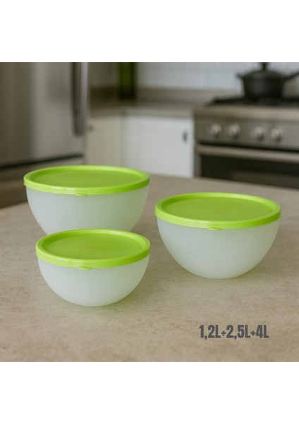 Bpa’sız Hava Sızdırmaz 3’lü Kase Seti – 1,2l + 2,5l + 4l Saklama Kapları, Kapaklı Saklama Kabı